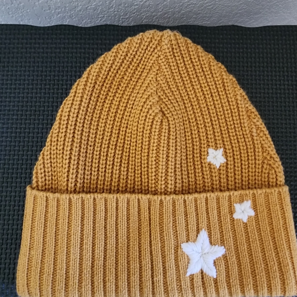 Rebecca Minkoff Mustard Knit Beanie with Star Accents